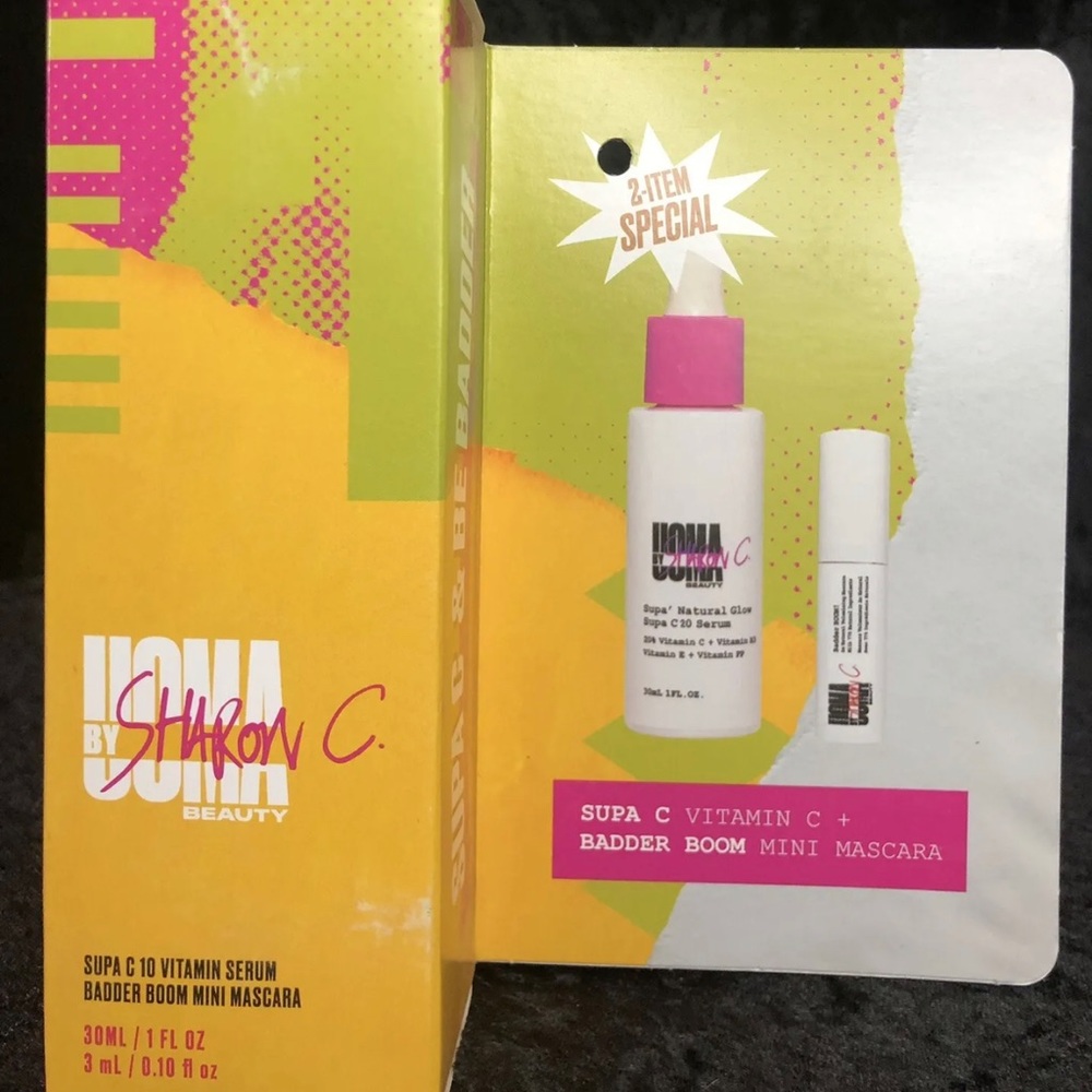 New! Sealed UOMA by Sharon C Supa C Vitamin C Serum And Badder Boom Mini Mascara